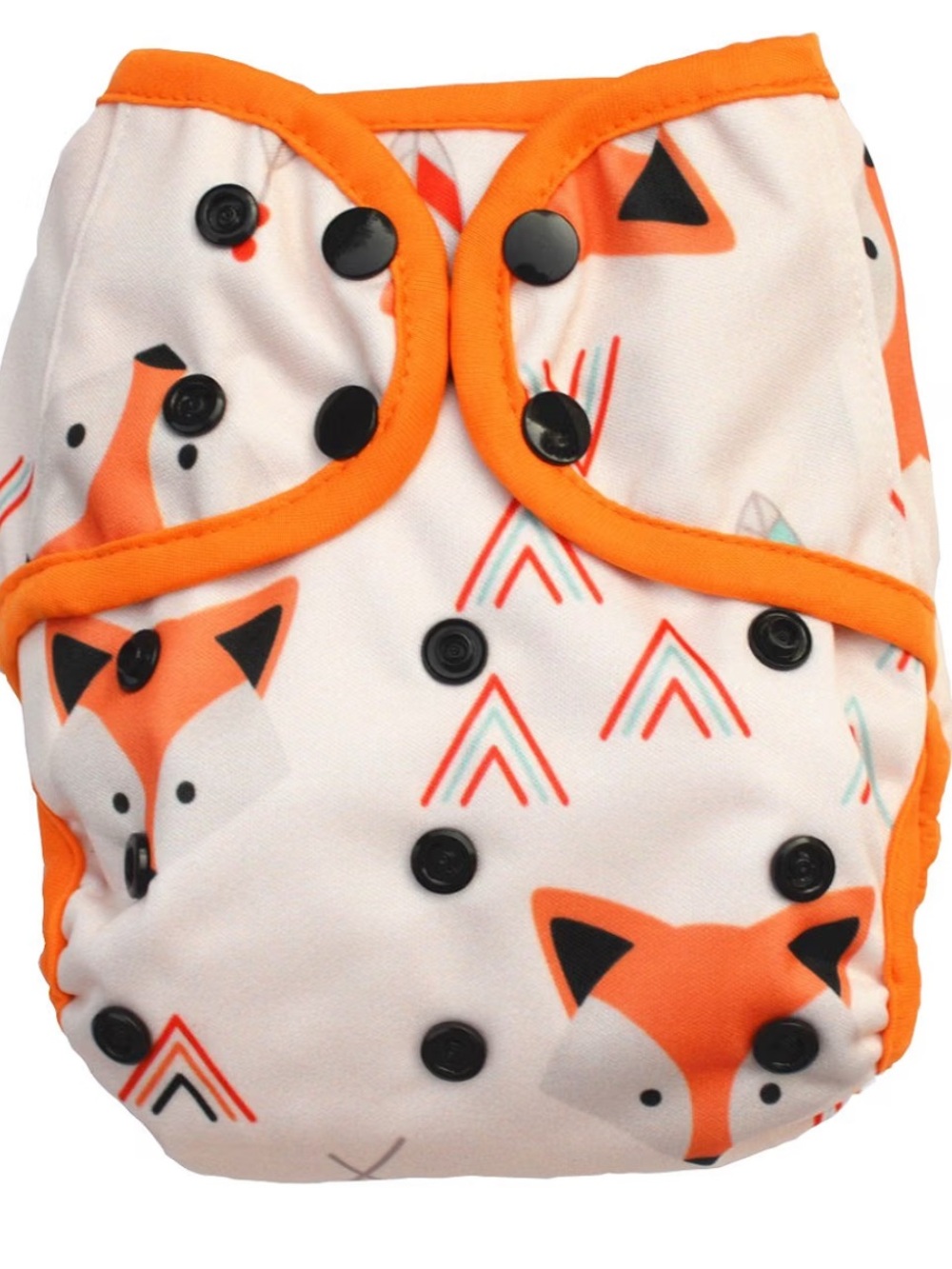 5/$25 Fox Adjustable Orange-Trim Diaper Cover with Geometric Feather Print EUC